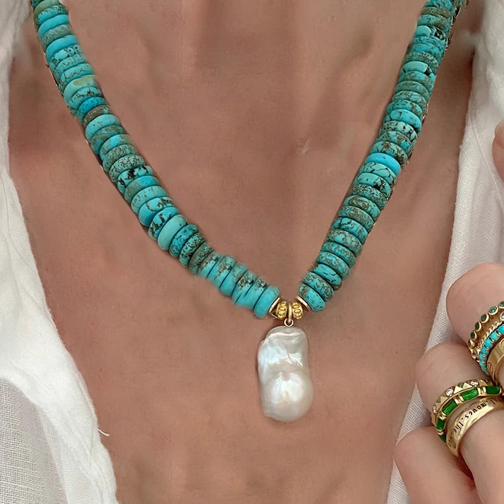 Handmade Lucite Beaded Pearl Choker Necklace — Blue | KIMLUD
