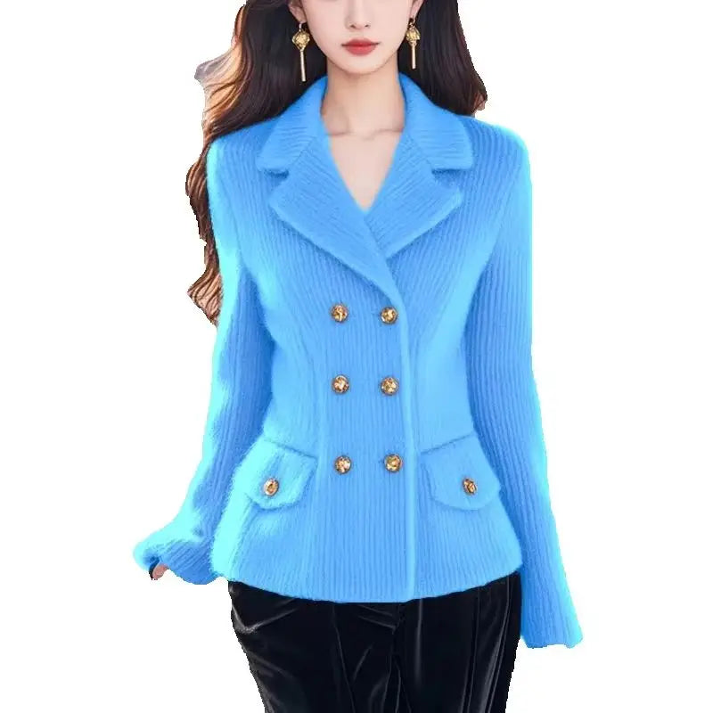 Autumn Winter Knitwear Mink Hair Sweater Women 2025 New Fashion Loose Casual Tops Button Pure Colour Pink Outerwear Female