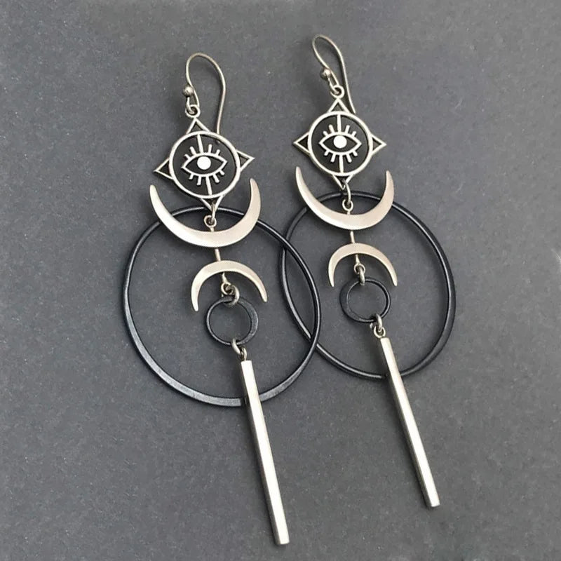 Zinc Alloy Drop Earrings Vintage Moon — Silver | KIMLUD