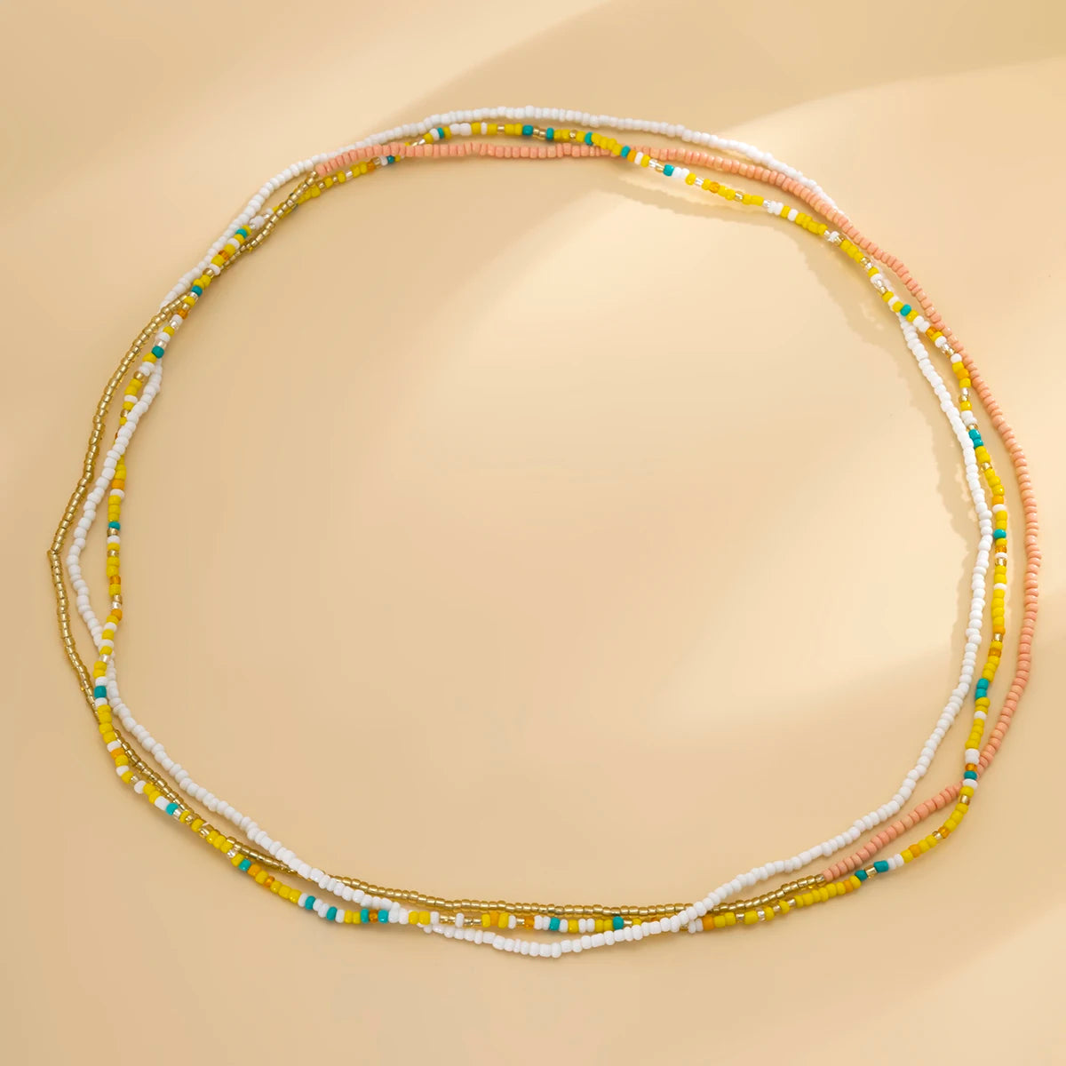 Acrylic Seed Bead Belly Chain With Bohemia Beads Three Piece Layered Design — White | KIMLUD