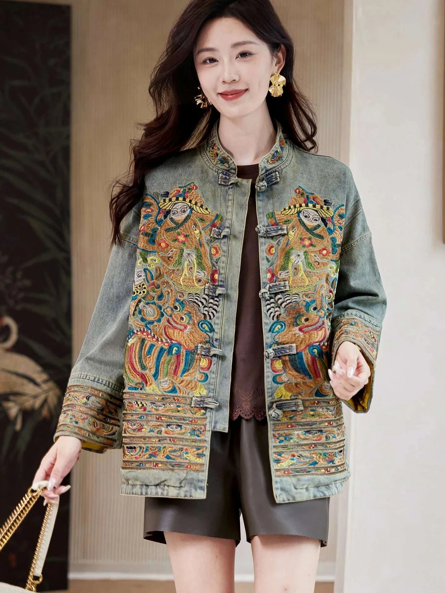 jacket dresses for women Denim Jacket Distressed With Heavy Embroidery
