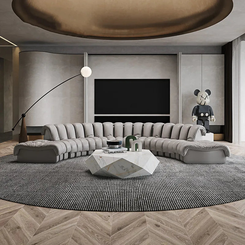 Artistic Leather Snake Curved Sofa — White | KIMLUD