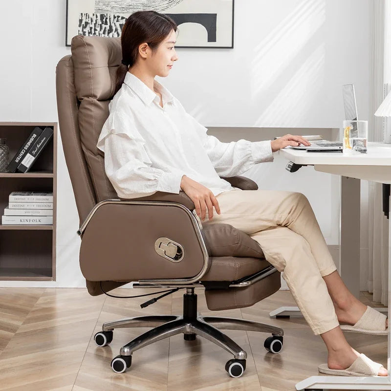 Cowhide Throne Chair Swivel Luxury Lounge Ergonomic Premium Comfort — Taupe | KIMLUD