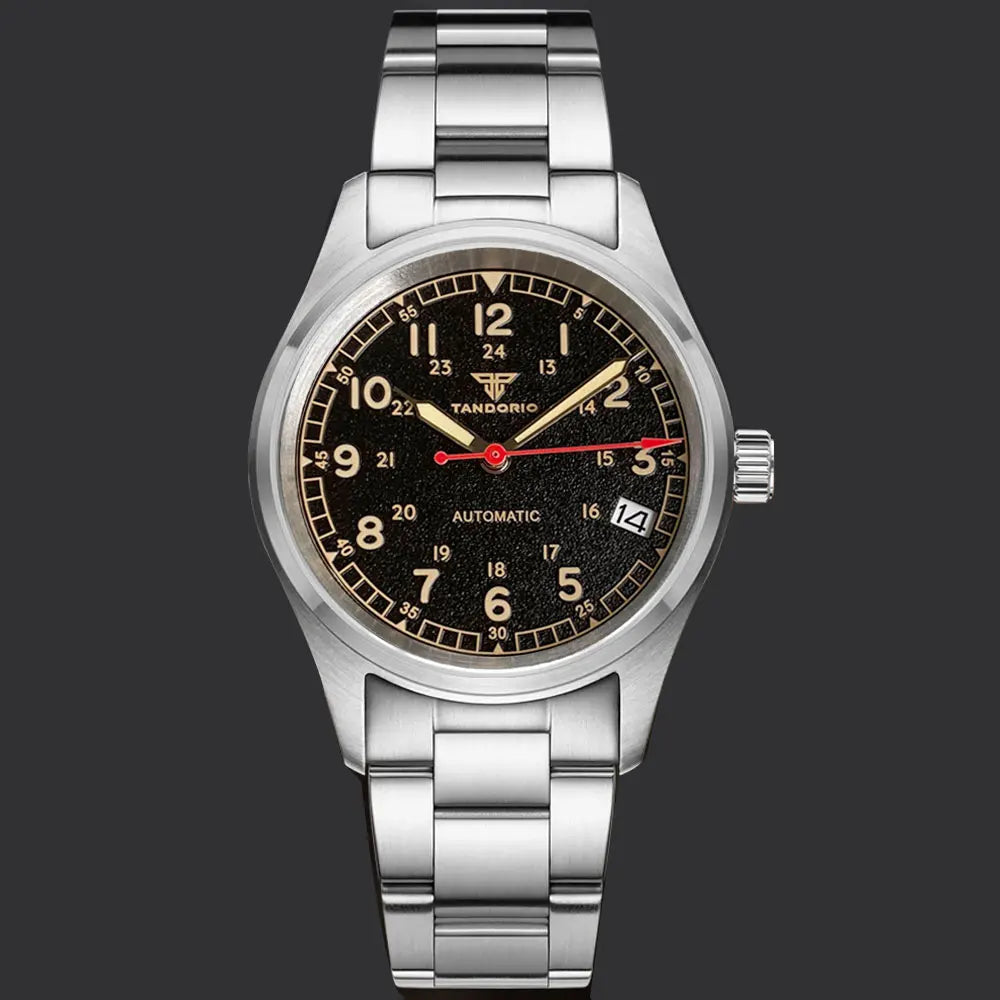 Tandorio 20ATM Waterproof Diver 36mm Field Watch Men NH35 Mechanical Movt Black White Dial Luminous Sapphire Glass 3.8 Auto Date