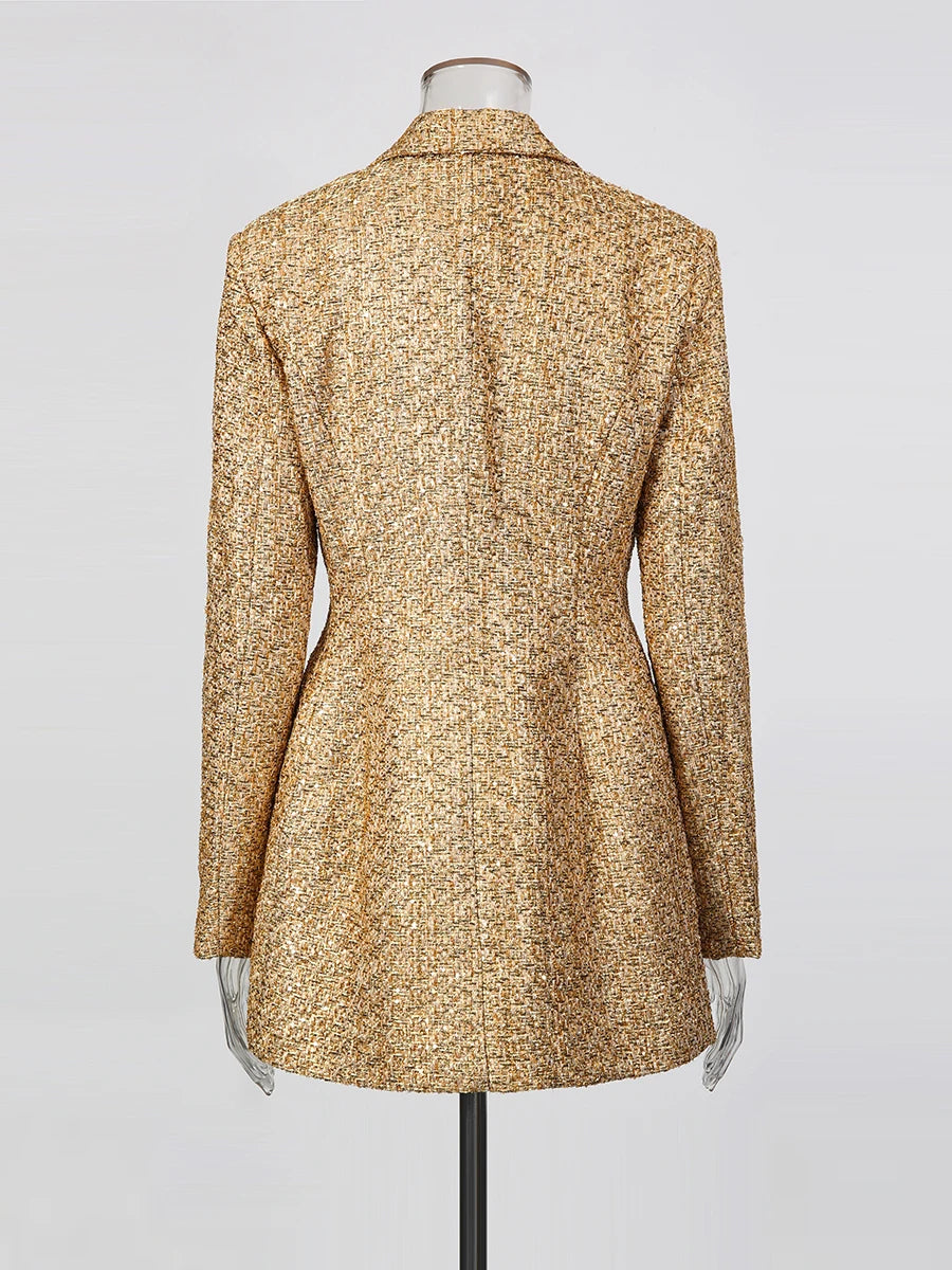 Polyester Blazer Slimming Spliced Double Breasted — Gold | KIMLUD