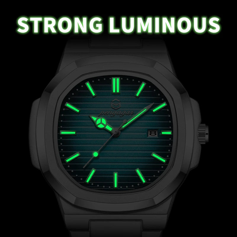 Stainless Steel Military Watch Luminous Week Display — Teal Blue | KIMLUD