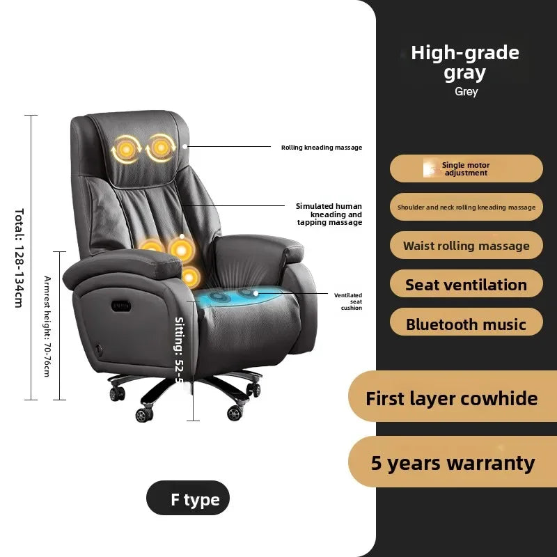 Genuine Leather Executive Office Chair Massage — Cream | KIMLUD