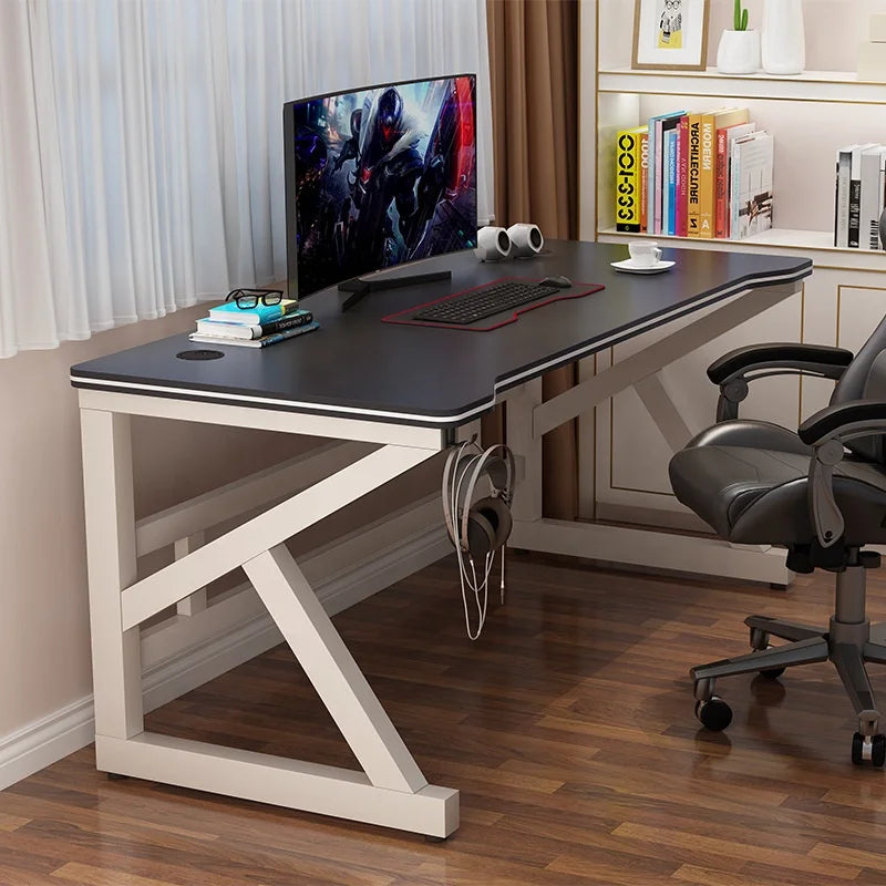Steel Frame Gaming Desk With K-Shaped Legs — Charcoal Black | KIMLUD