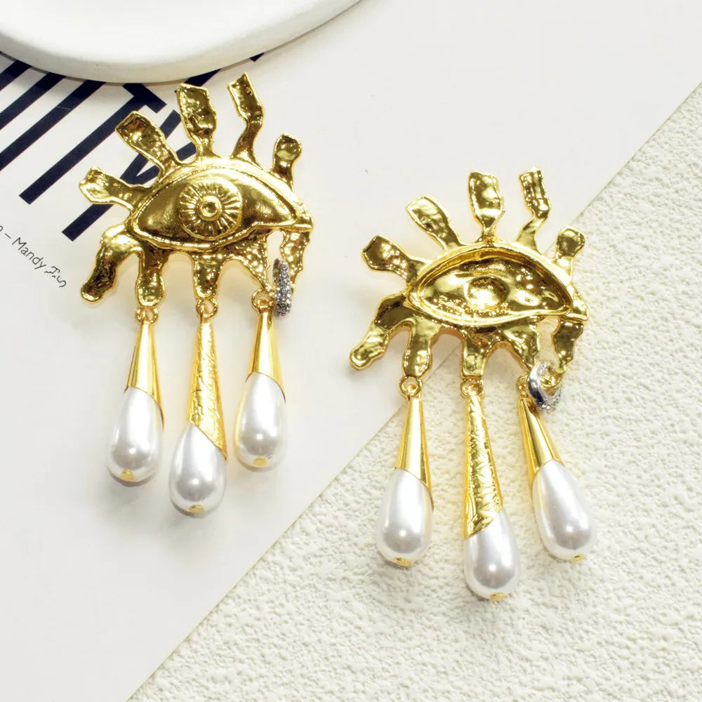 Gold-Plated Metal Alloy Eyes Dangle Earrings — Gold | KIMLUD