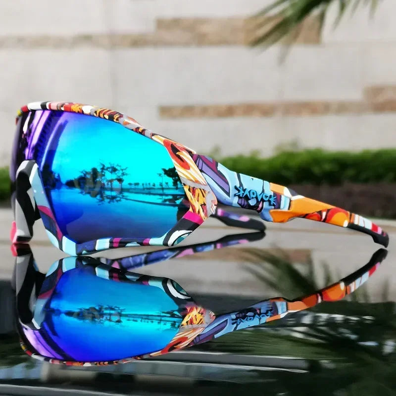 Wraparound Polycarbonate Cycling Sunglasses Big-Frame Silhouette — Black | KIMLUD