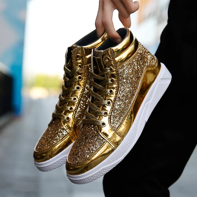 Spring and Autumn New Men Casual Shoes Non-slip Breathable Shoes Gold Sneaker High Top Leather Shoe Outdoor Big Size 45 46 47 48