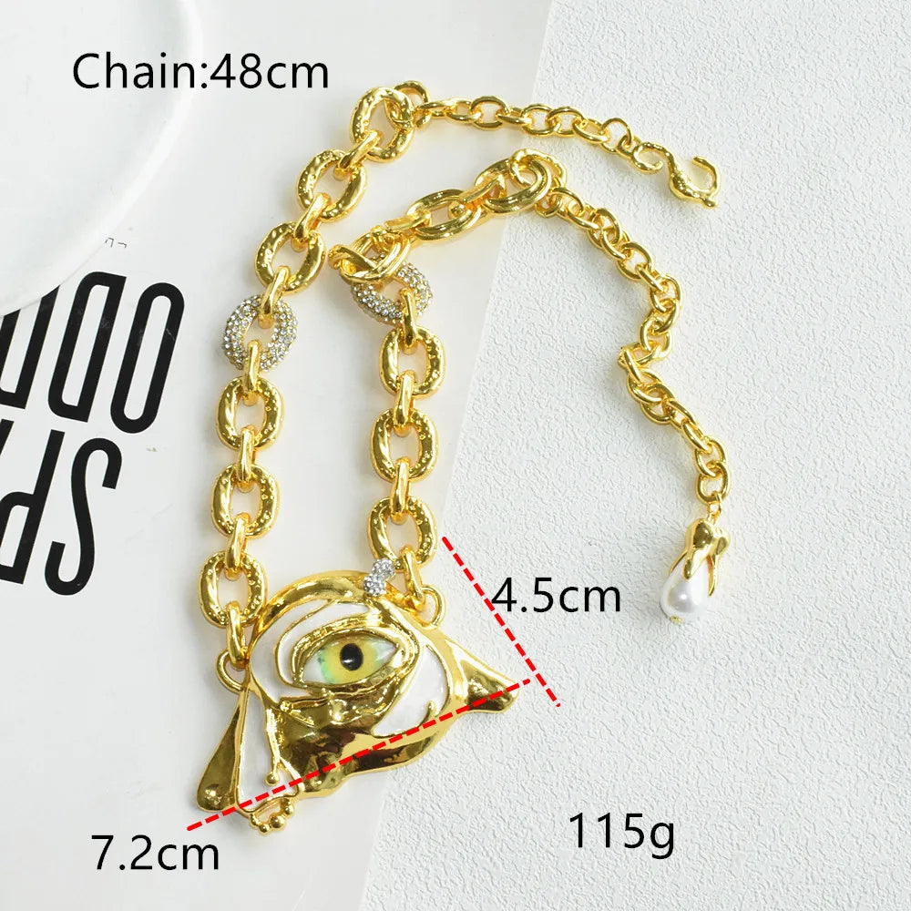 Metal Alloy Statement Mask Charms Necklace — Gold | KIMLUD