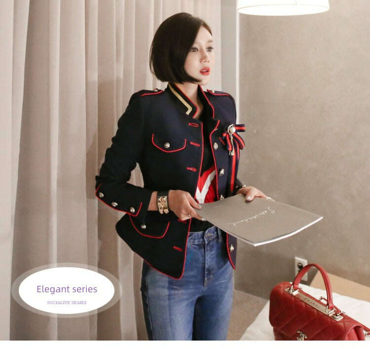 KIMLUD, Women's Korean-Style Short Coat for Autumn and Winter Stand-up Collar Slim Fit, KIMLUD Womens Clothes