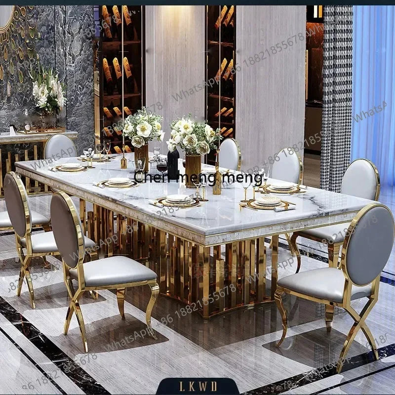 Marble Gold-Frame Rectangular Dining Table — White | KIMLUD