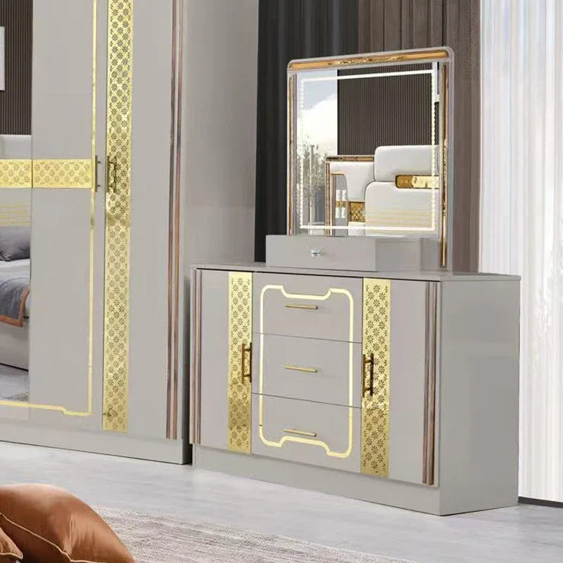 A Wholesale Wooden Frame Double King Size Bed Room Set LED Headboard Modern Home Full Luxury Bedroom Sets Furniture