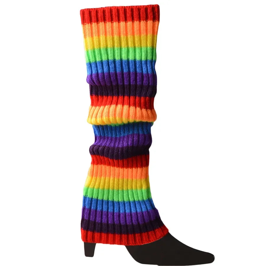 Knit Socks Neon Ribbed Leg Warmers — Black | KIMLUD