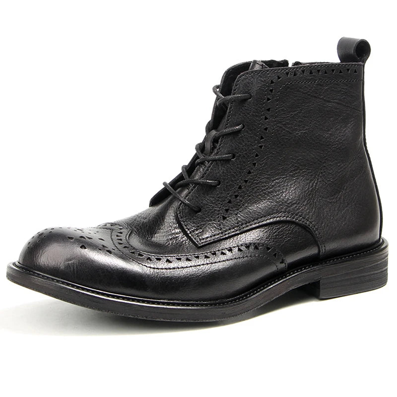 Cowhide Men's Boots Genuine Leather Shoes Men Side Zipper Men Ankle Boots Handmade Retro Leather Boots Luxury Men's Formal Shoes