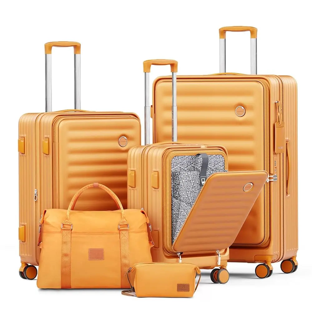 Joyway 5-Piece Travel Luggage Set, with Front Pocket PC Hardside Durable Suitcase, Duffel Bag and Toiletry Bag, TSA Lock