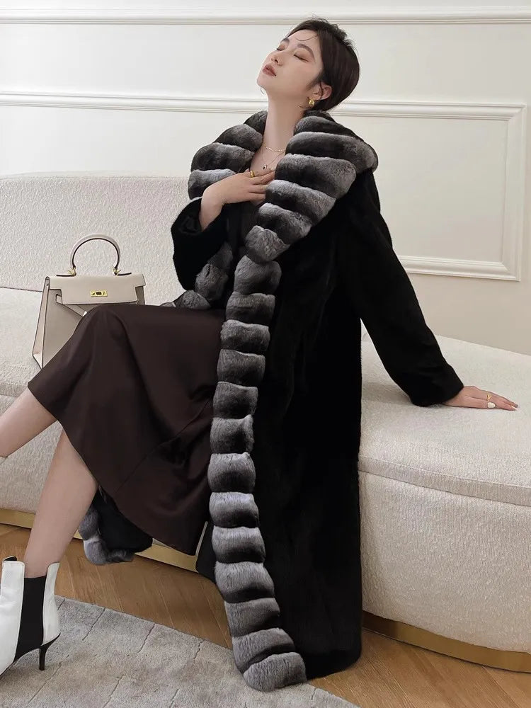 Long Faux Fur Coat Women Autumn Winter Large Jacket Overcoat White Turn Down Collar Pockets Thick Coat Warm Jackets Maxi Coats