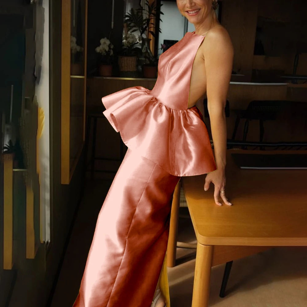 Evening Gown - Strapless Backless - Satin | KIMLUD