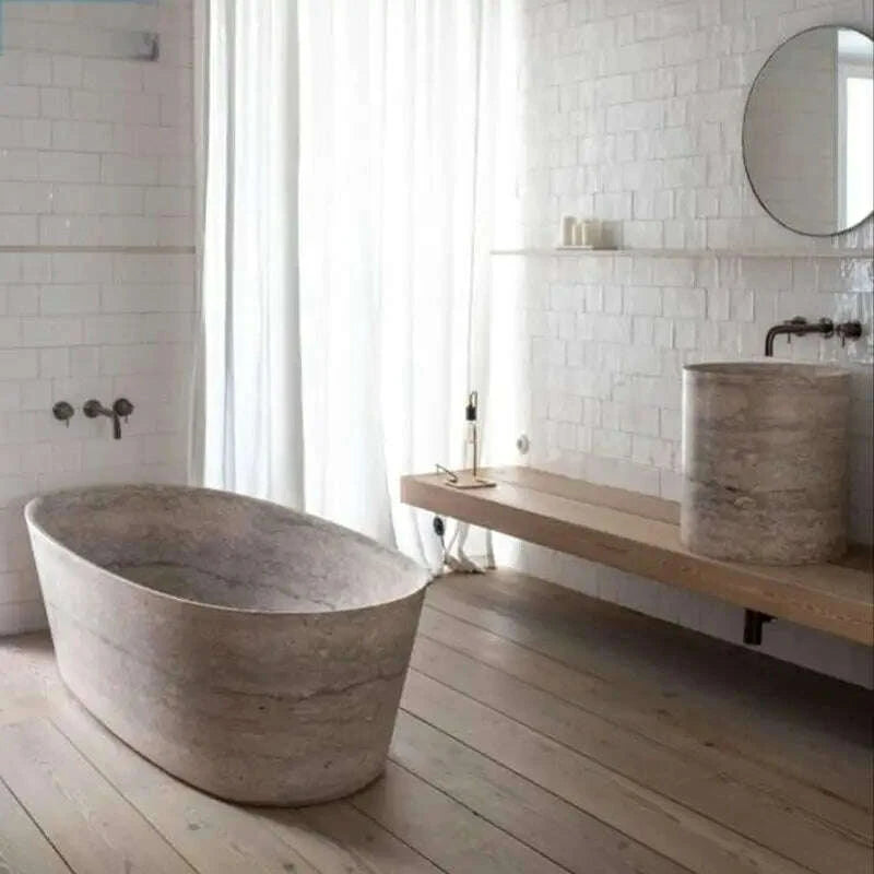 KIMLUD, Customizable Freestanding Marble Bathtub Natural Stone Tub, Luxury Soaking Tub for Villa/Hotel, 180cm Carrara Royal Cream Bath, KIMLUD Womens Clothes