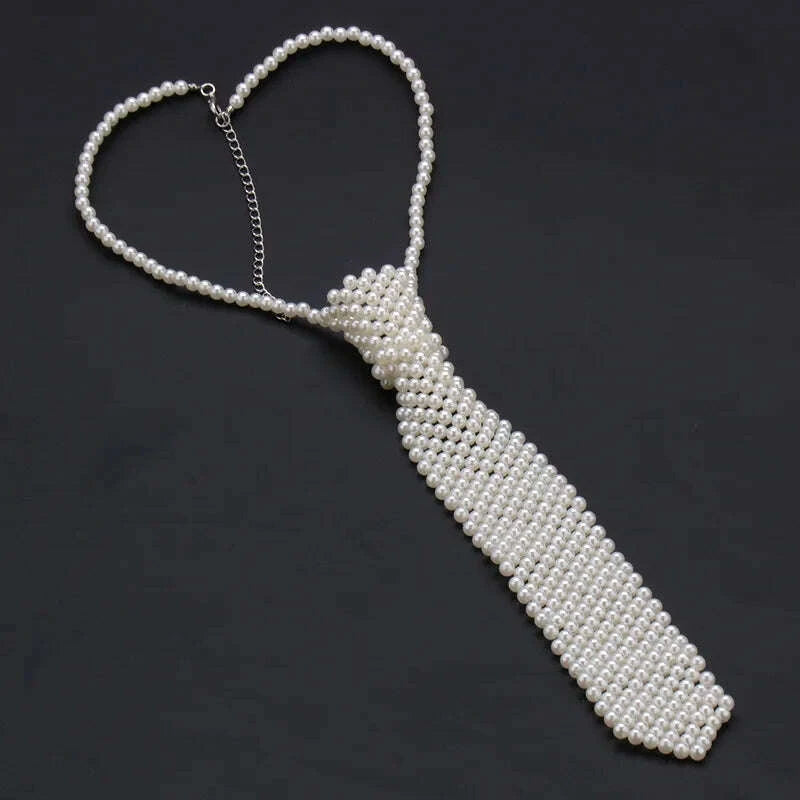 KIMLUD, Popular pearl tie fashion trend style boys and girls temperament clothing pure handmade beaded bow tie, KIMLUD Womens Clothes