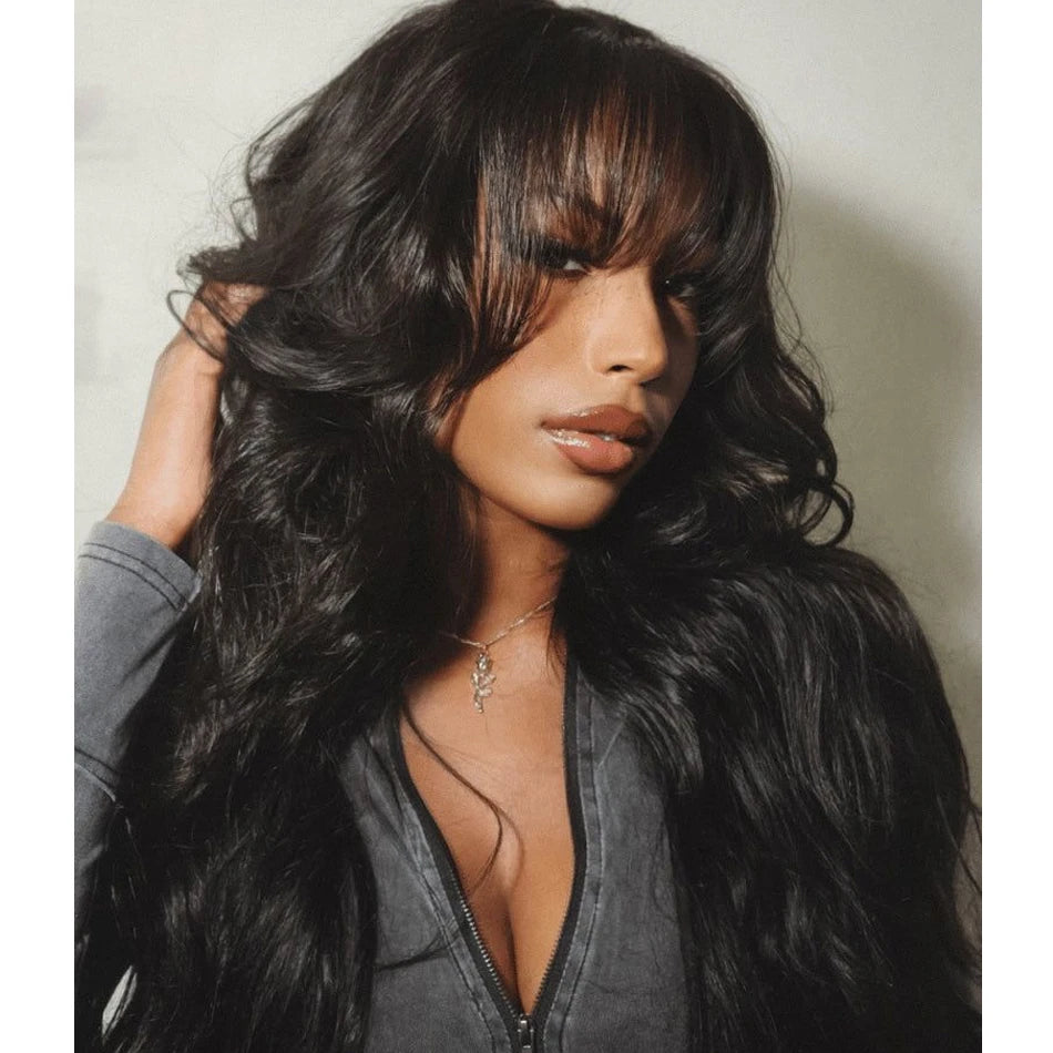 Lace Wig – 250% 3X1 Middle Part With Bangs – Body Wave Long 26 Inch | KIMLUD
