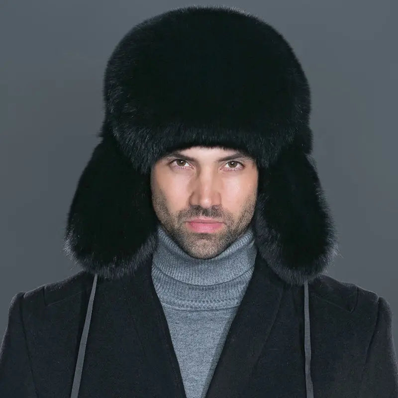 Winter Men Hats Brown Fox Fur High-end Elegant Warm Soft Not Wool Outdoor Hiking Caps Windproof Thick Europe Earflap Hat