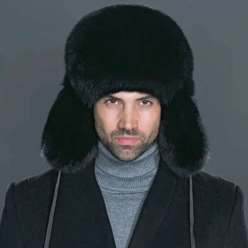 KIMLUD, Winter Men Hats Brown Fox Fur High-end Elegant Warm Soft Not Wool Outdoor Hiking Caps Windproof Thick Europe Earflap Hat, KIMLUD Womens Clothes