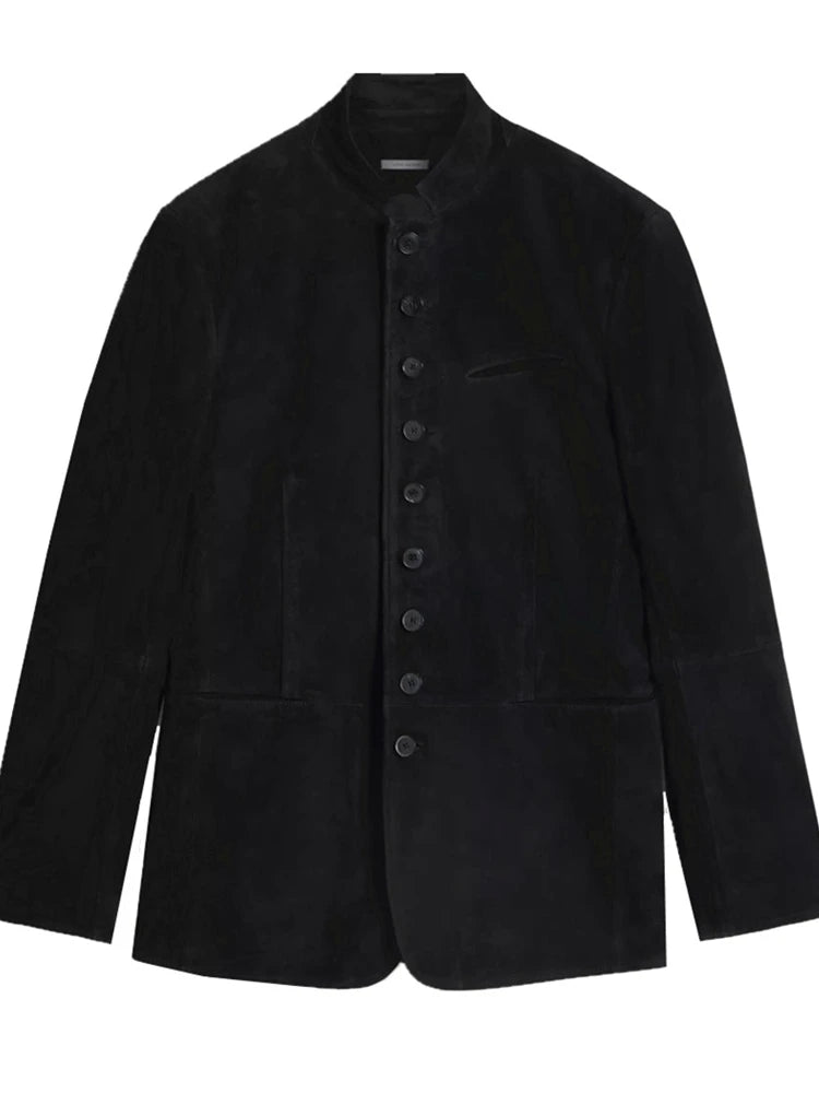Styling collar edge cuffs multi-button leather suit men's goat suede leather jacket