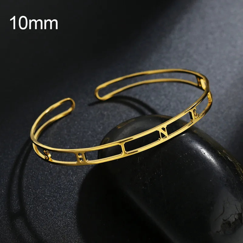 Engraved Cuff Bracelet Numeral Name — Gold | KIMLUD