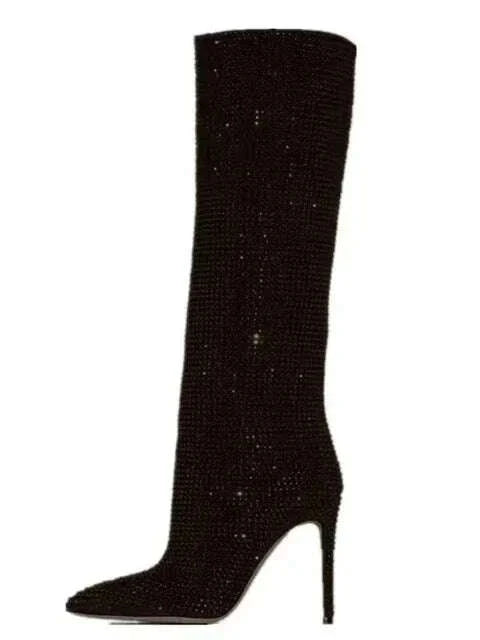 KIMLUD, 2025Women's New European and American Fashion Show Starry Sky High-heeled Rhinestone Pointed Nightclub Four Seasons Boots, KIMLUD Womens Clothes