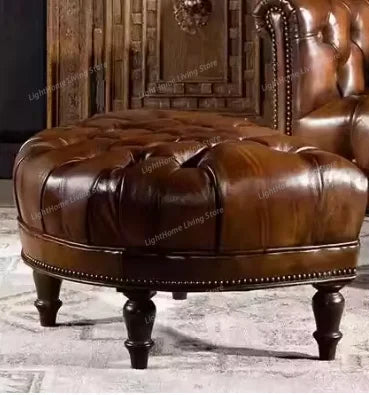 Genuine Leather Living Room Chair — Cognac Brown | KIMLUD
