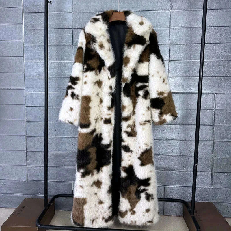 KIMLUD, DEAT 2025 Winter New Fashion Thick Faux Fox Fur Coat For Women Contrast Color Suit Collar Warm Overcoat Female Trendy 11A06744, KIMLUD Womens Clothes