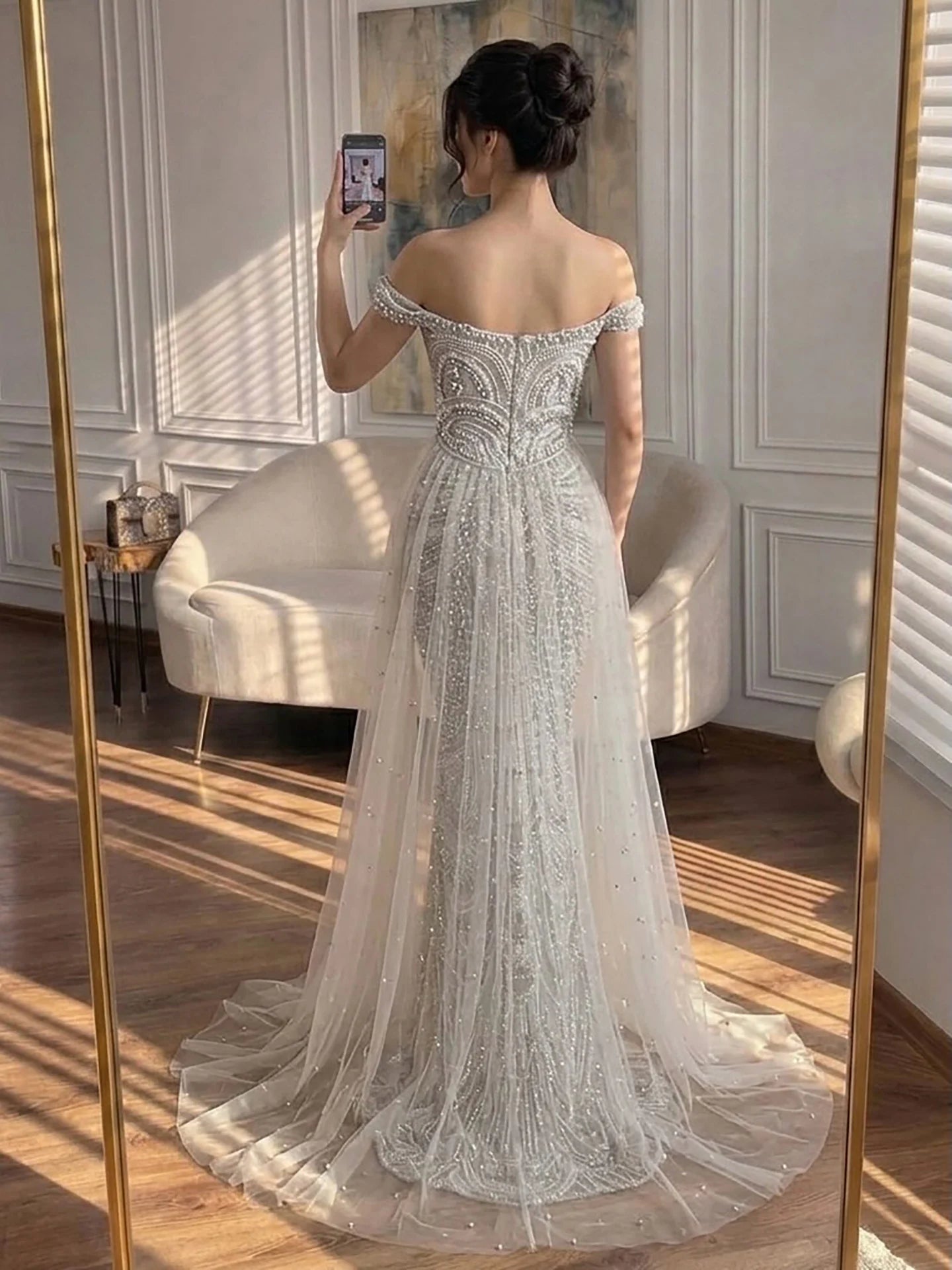 Beaded Crystal Mermaid Dress — Silvery Nude | KIMLUD