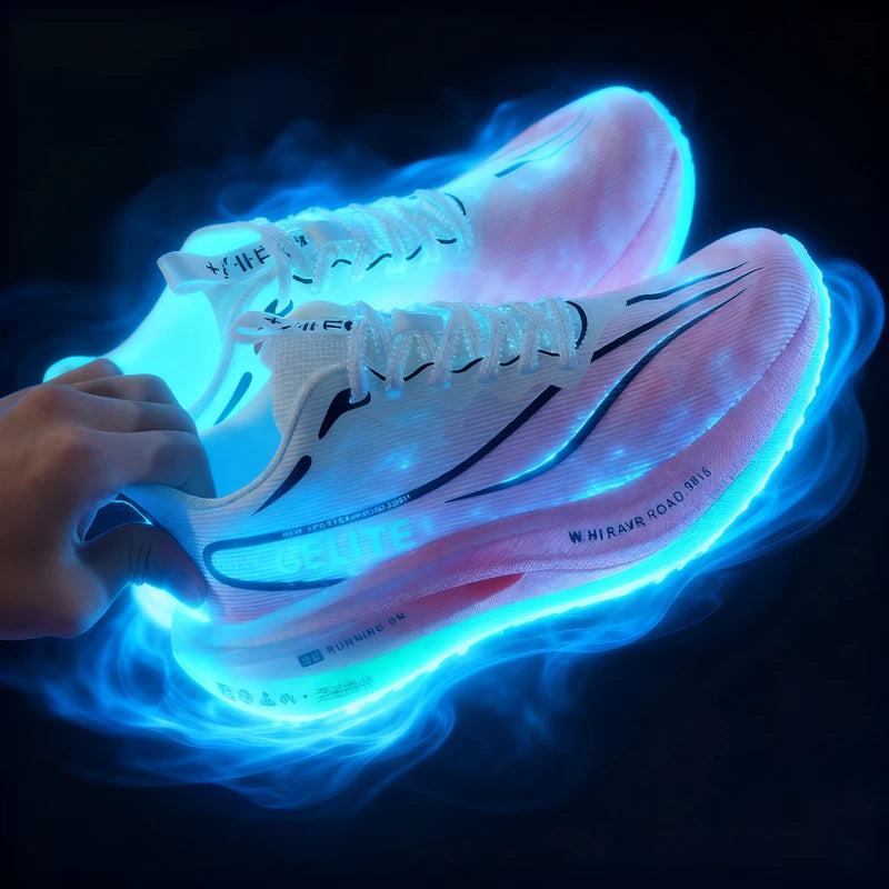 Air Mesh Running Shoes Carbon Plate Marathon Lightweight Breathable Nonskid — Emerald Green | KIMLUD