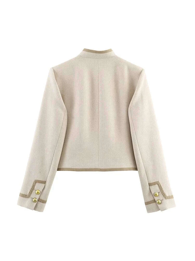 TFMLN Vintage Button Jacket For Women Stand Collar Autumn New Slim Casual Shoulder Pad Outerwear Ladies Short Coat 2025