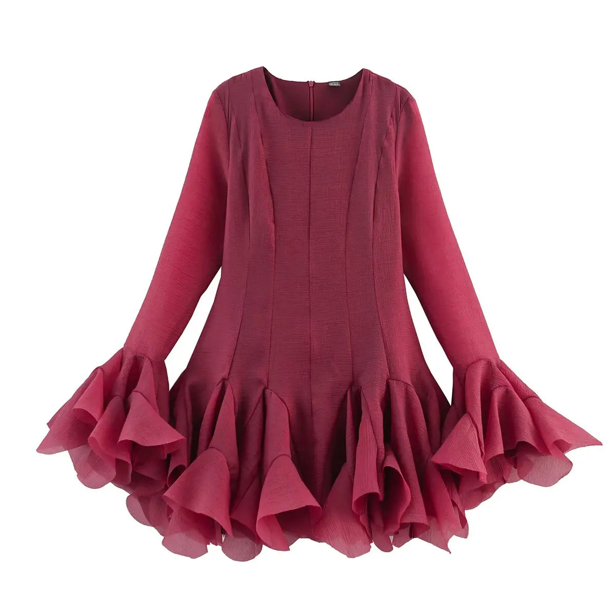 2026 Summer Women's Elegant Multi-Layered Ruffled Hem Mini Dresses Lady Sweet French Style Long Flare Sleeve Slim Fit Puffy Robe