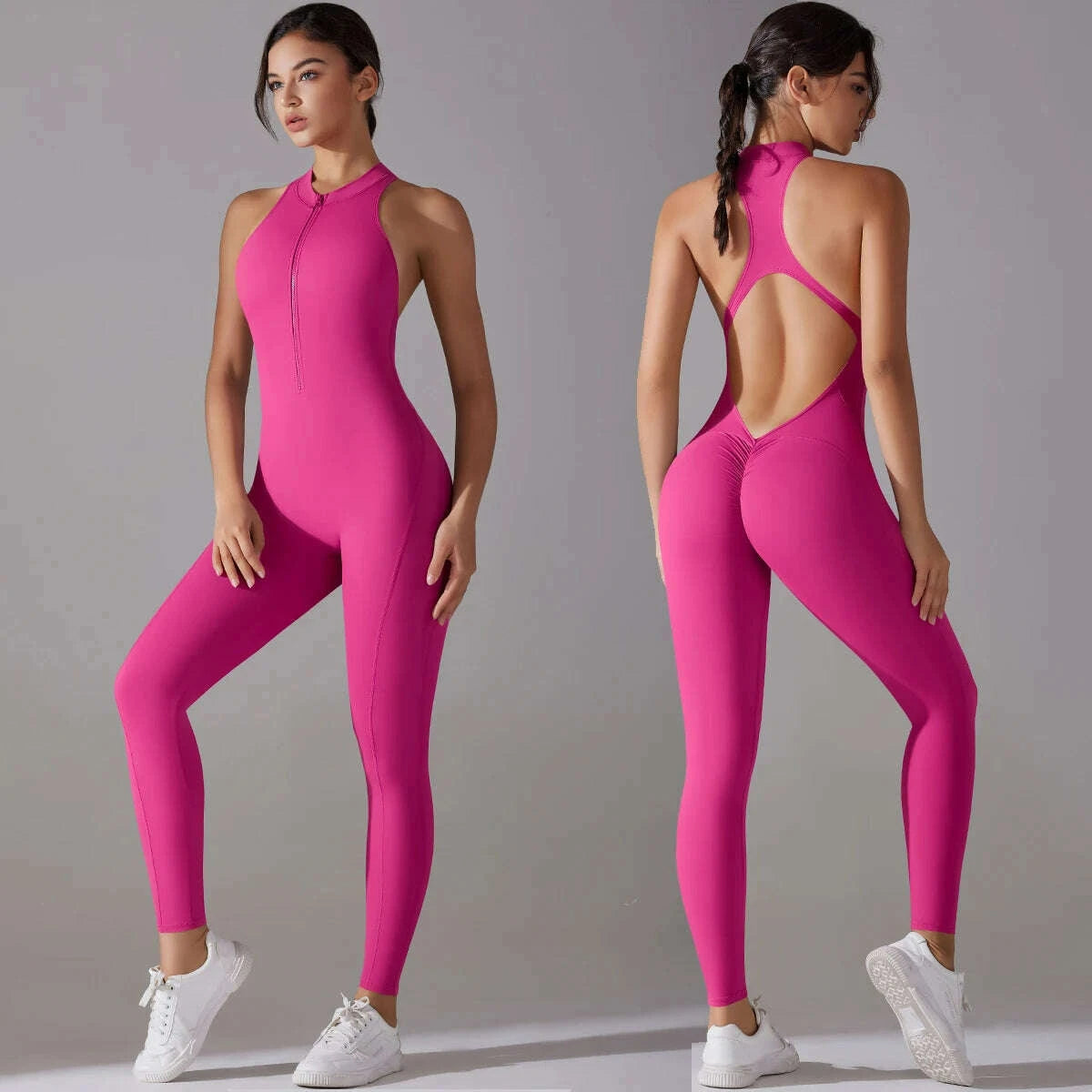 Sexy Hollow Backless Scrunch Sporty Jumpsuit Raises Butt Woman Gym Set
