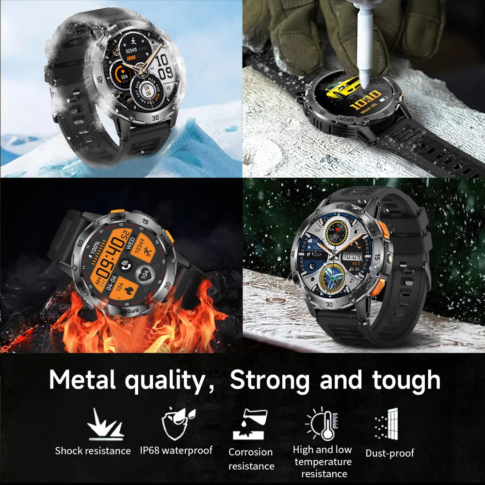 Outdoor Sport Smart Watch Men Compass 400mAh Battery Flashlight Health Monitoring Waterproof Bluetooth Call Smartwatch 2025 New