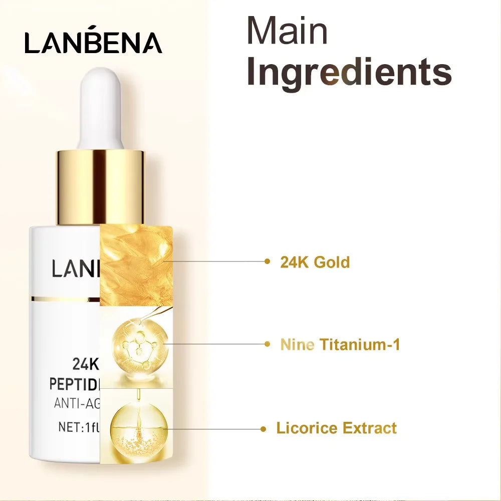 24K Gold Infused Serum Six Peptides Firming Wrinkle Repair — Clear | KIMLUD