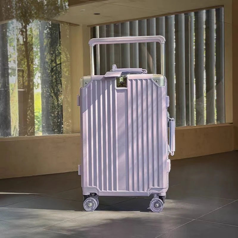 Wide-Handle Travel Suitcase With Cup Holder — Black | KIMLUD
