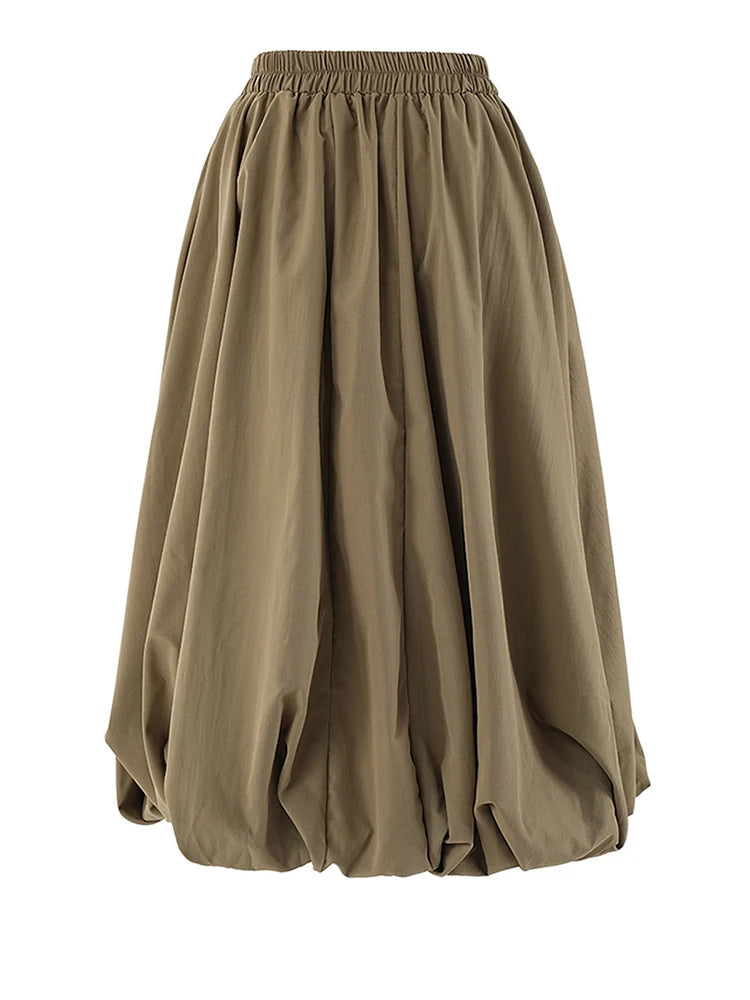Skirt – High Elastic Waist – A-Line Silhouette – Khaki | KIMLUD