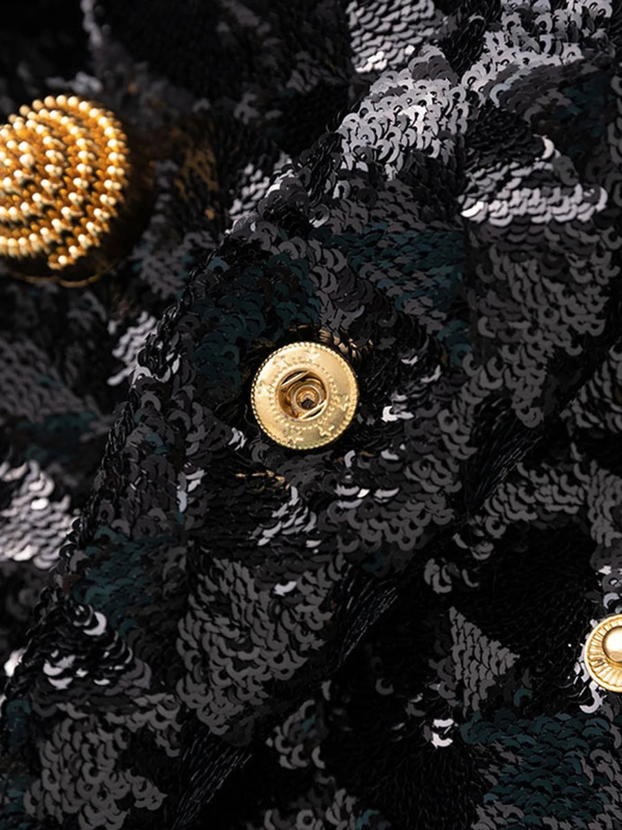 KIMLUD, TWOTWINSTYLE Fashion Slimming Spliced Sequins Blazers for Women Lapel Long Sleeves Tunic Patchwork Metal Buttons Blazer Female, KIMLUD Womens Clothes