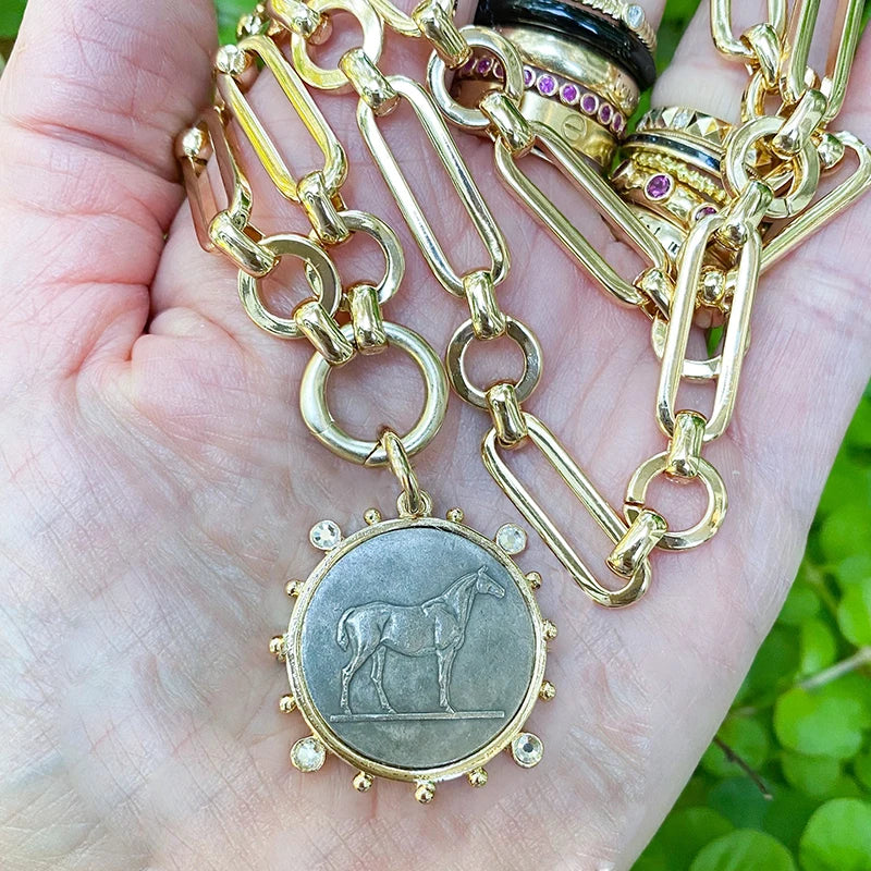 Pearl Horse Coin Pendant Choker Necklace — Pearl | KIMLUD