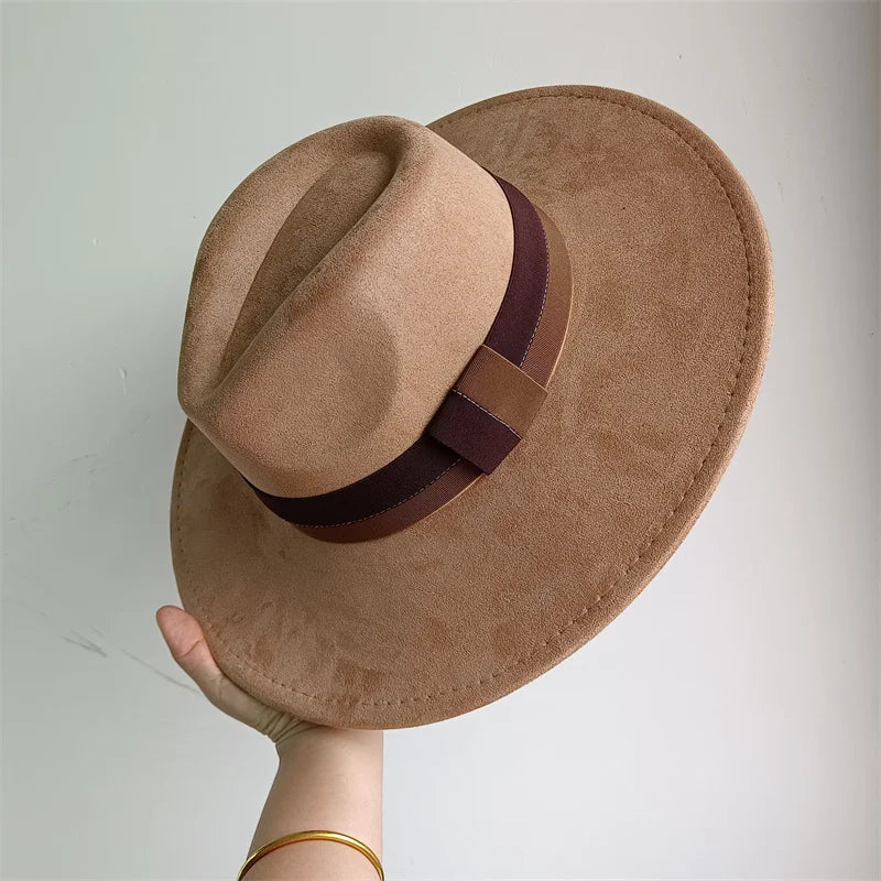 Suede Colorblock Wide-Brim Unisex Hat — Brown | KIMLUD