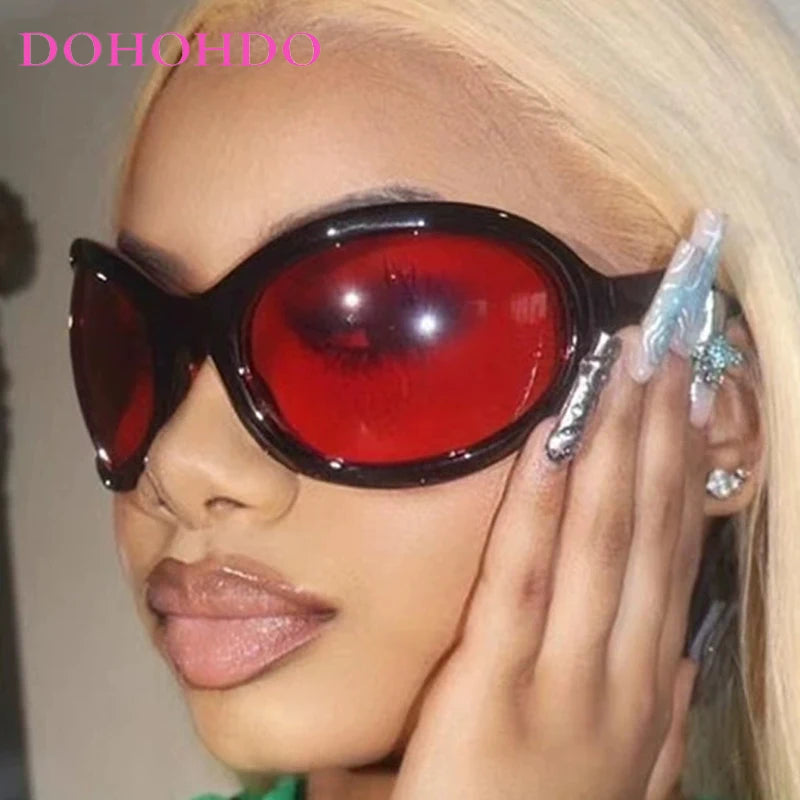 Punk Oversized Oval Frame Trendy Cycling Women's Sunglasses New Luxury Design Men Sunglass Drive Sports Windproof Goggles UV400