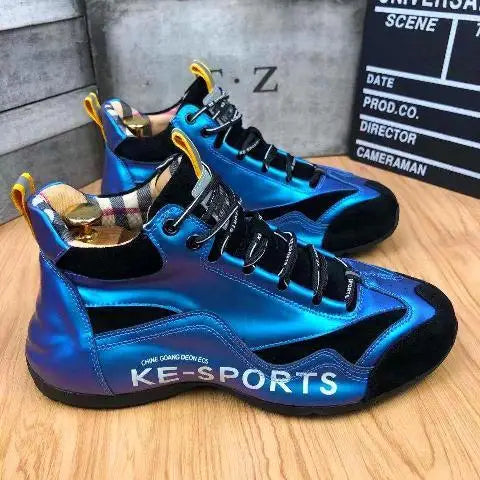 Men High Top Chunky Sneakers Fashion Casual Microfiber Leather Mesh Breathable Increased Internal Cover Bottom Platform Shoes
