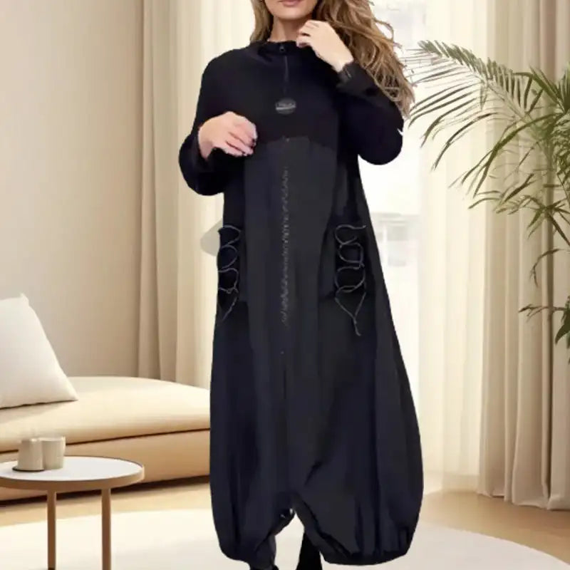 Women's Loose Shirt Dress Long- Sleeved With Mocha Collar And Drawstring Fashion High Quality Casual Dress Visually Stretched