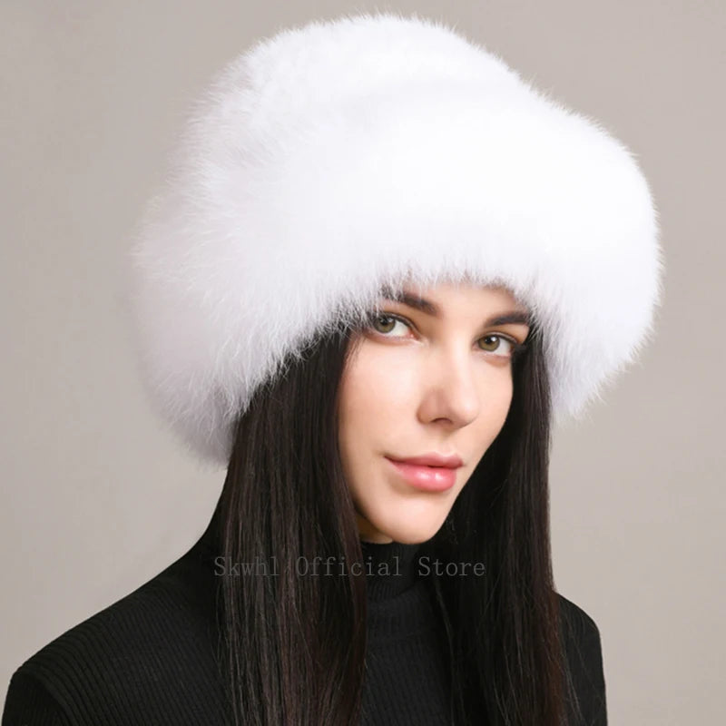 KIMLUD, New Genuine Real Natural Knitted Mink Fur Hat Cap Luxury Women Handmade Knit Fashion Winter Headwear Warm Real Fox Fur Beanies, KIMLUD Womens Clothes